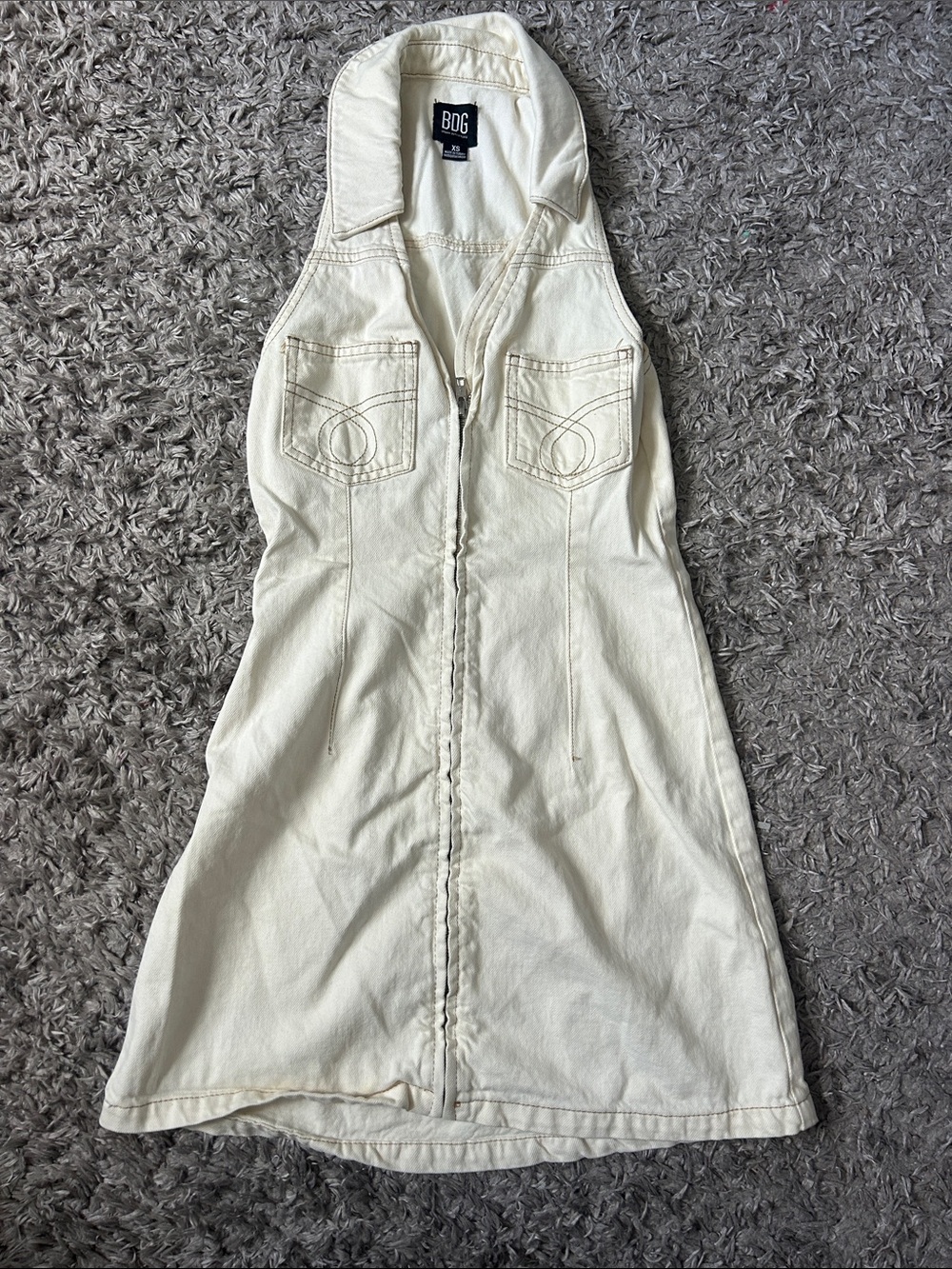 BDG Off-White Zip-Front Denim Sundress